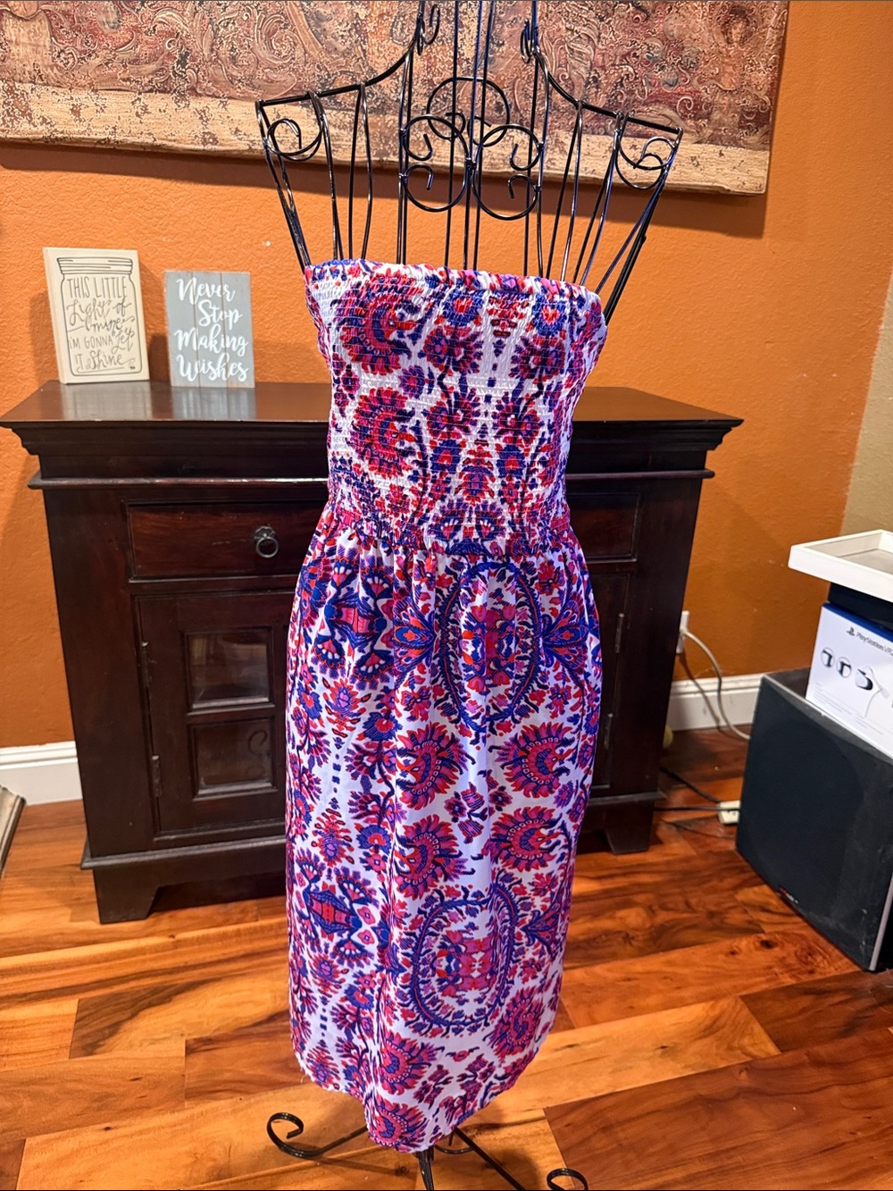 18 20 Plus Size Dress Lane Bryant Strapless Smocked Midi in Purple Pink Floral